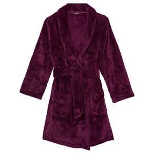 Victoria's Secret Medium Large M L Lingerie Short Plush Robe Plum Burgundy